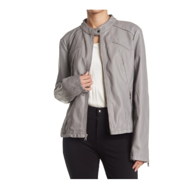 Guess Faux Leather Racer Jacket, Grey, Size Medium - Picture 1 of 8